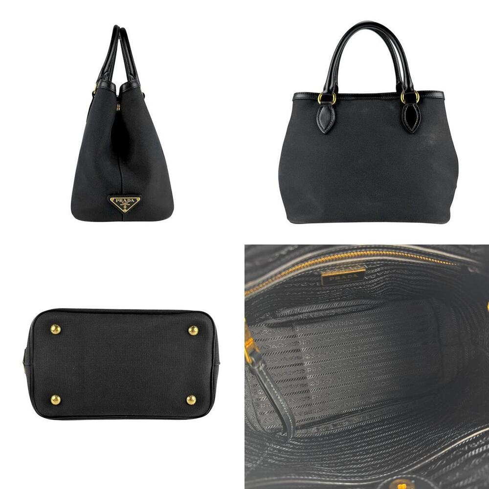 Prada handbag canvas logo black leather bag shoulder jacquard
